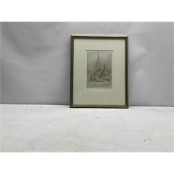 William Walcot RBA RE (British 1874-1943): 'Downtown Manhattan from the East River', etching and aquatint unsigned, pub. 1924, 23cm x 16cm
Notes: Harold Wollvine Dickens, Walcot's publisher up to 1924-25, listed only five prints in the New York set. This image could either be a proposed sixth plate, or an independent plate. Though printed on Dickens-watermarked paper it is not listed by Dickens
