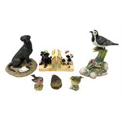 Beswick Greenfinch, Beswick Song Thrush, together with Coalport Pied wagtail, Aynsley Grouse and other animal figures 