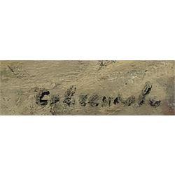 Maria Vladimirovna Savchenkova (Russian 1917-2015): 'Geese' on the Quayside, oil on canvas signed, titled and inscribed verso 59cm x 69cm