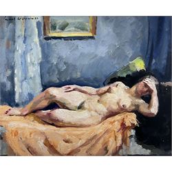 Charles Picart Le Doux (French 1881-1959): Female Nude on a Couch, oil on panel signed and dated '32, 37cm x 45cm
Provenance: inscribed verso 'a Jean Picart Le Doux', presumably a gift to his son Jean Picart Le Doux, also a well known artist.