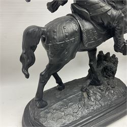 Pair of spelter warriors on horseback, H40cm