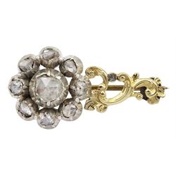 19th century gold and silver foiled back rose cut diamond flower brooch