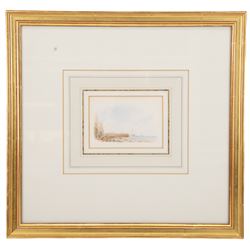 George Weatherill (British 1810-1890): 'Entrance of Whitby Harbour - 1842', watercolour unsigned, titled and attributed verso 7.5cm x 10.5cm