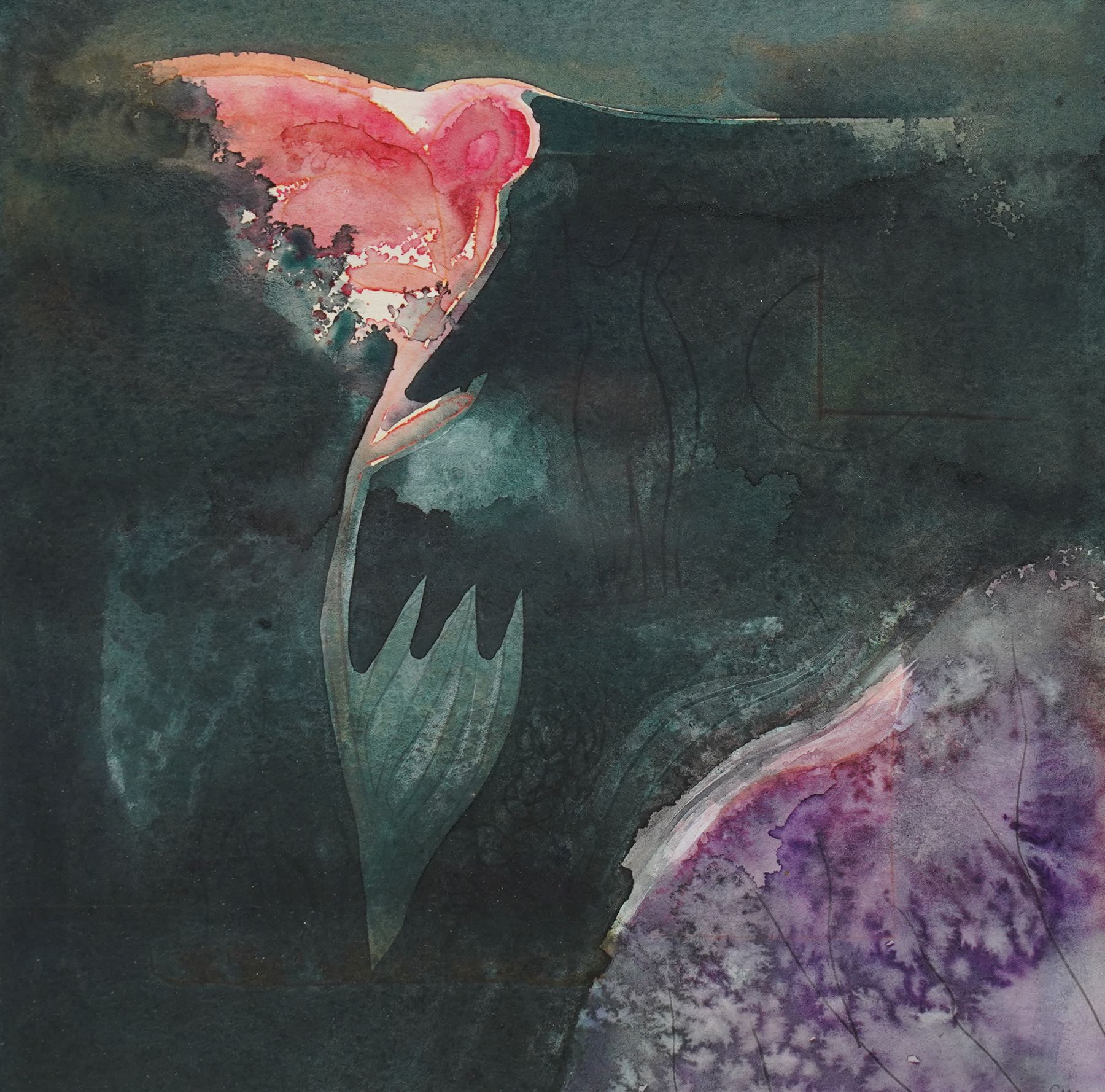 Sheila Maddrell (British Contemporary): 'Secrets', watercolour and acrylic signed with initials, titled on artist's label verso 26cm x 26cm