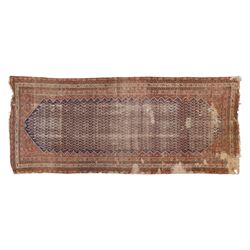 West Persian Kurdish vintage carpet, indigo field decorated with an all-over repeating bot...