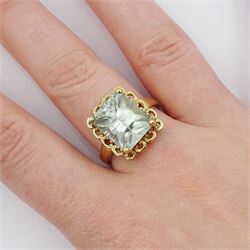 Gold single stone octagonal cut green amethyst ring, hallmarked