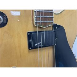 1980s Korean Antoria Jazzstar hollow body electric guitar, in blonde finish with inlaid fretboard, model no E G794, L109cm