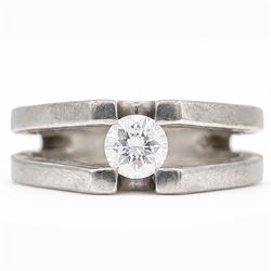 Titanium diamond ring, four claw set with a single round brilliant cut diamond of approx 0.45 carat