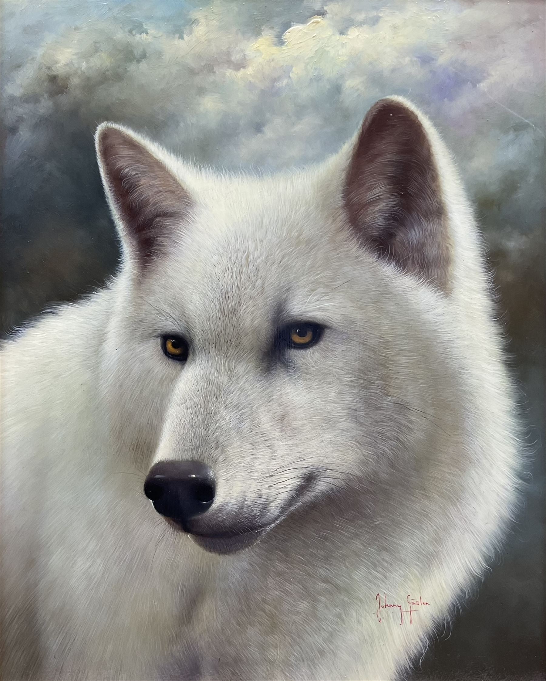 Johnny Gaston (British 1955-): The White Wolf, acrylic on panel signed 49cm x 39cm