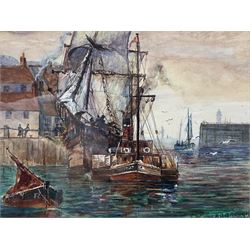 Frank William Scarbrough (British 1863-1945): 'Sail and Steam - Whitby', watercolour heightened with white signed, inscribed verso 17cm x 23cm 