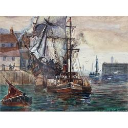 Frank William Scarbrough (British 1863-1945): 'Sail and Steam - Whitby', watercolour heightened with white signed, inscribed verso 17cm x 23cm 