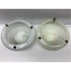 Six Art Deco glass fly catcher light shades, including marbled, mottled and frosted glass examples, largest D31cm