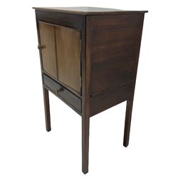 Georgian mahogany night cupboard, enclosed by single door and fitted with single drawer, square supports
