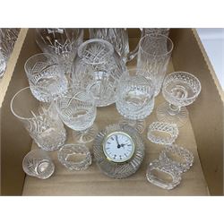 Collection of Waterford and Tyrone crystal, including wine glasses, clock, bowl, etc, together with a collection of other cut glass and crystal