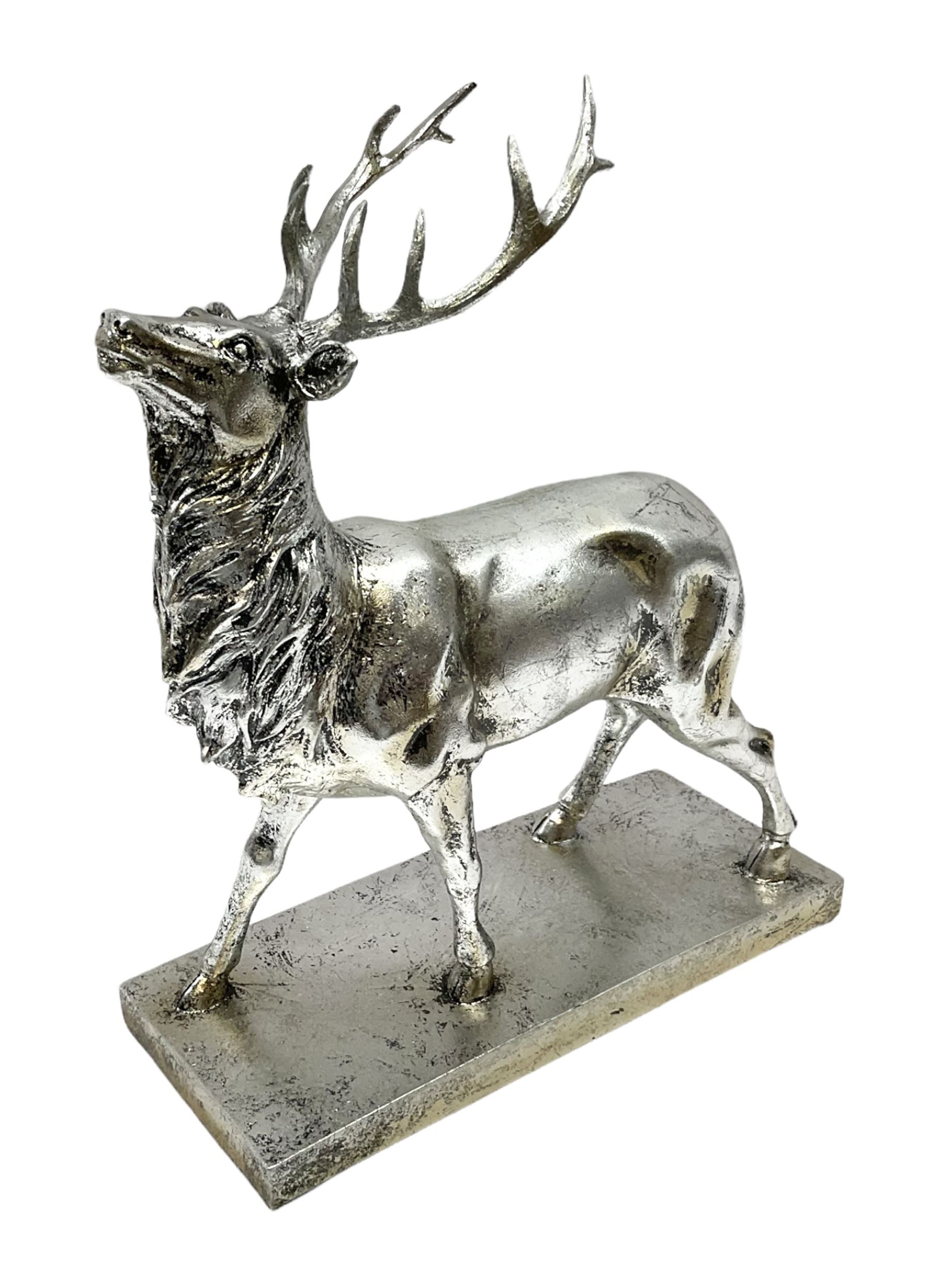 Composite silvered stag, on rectangular base