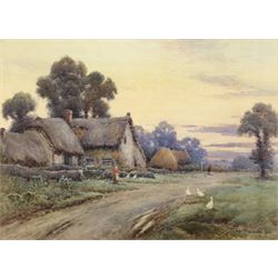 Alfred Fontville De Breanski Jnr (British 1877-1957): Thatched Farmstead with Figures and ...
