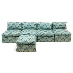 Parker & Farr - 1970s modular sofa suite comprising four chairs and footstool, reclined ba...