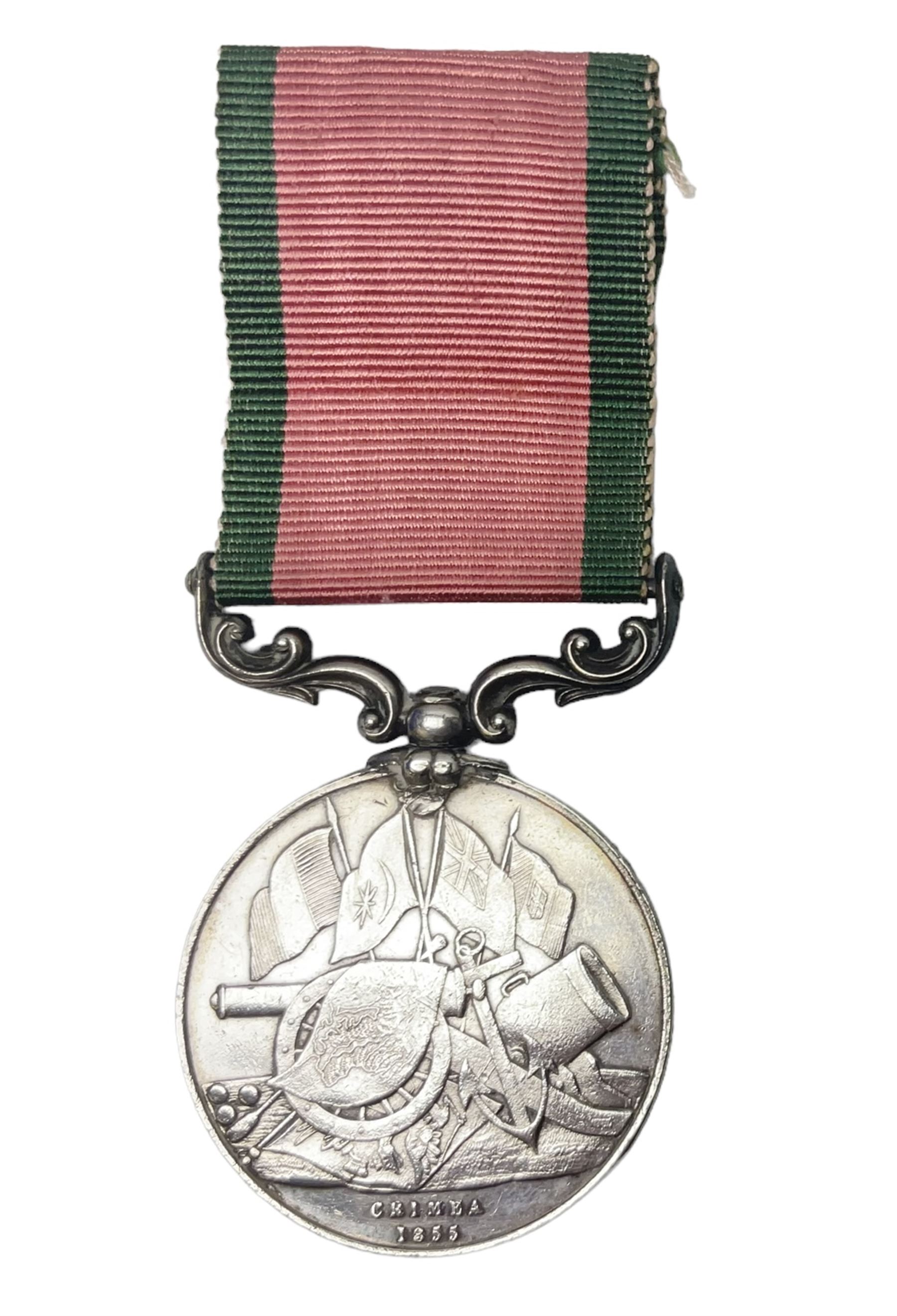 Turkish Crimea Medal 1855, unnamed, fitted with scrolling suspension bar and ribbon