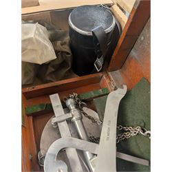 Sigma Multi Telemax 1:2.8 f=135mm lens, a set of DE Grave 7lb scales with County Borough of Blackpool scales in mahogany box and a Vickers Instruments microscope
