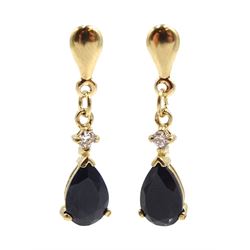 Pair of 9ct gold sapphire and and cubic zirconia earrings