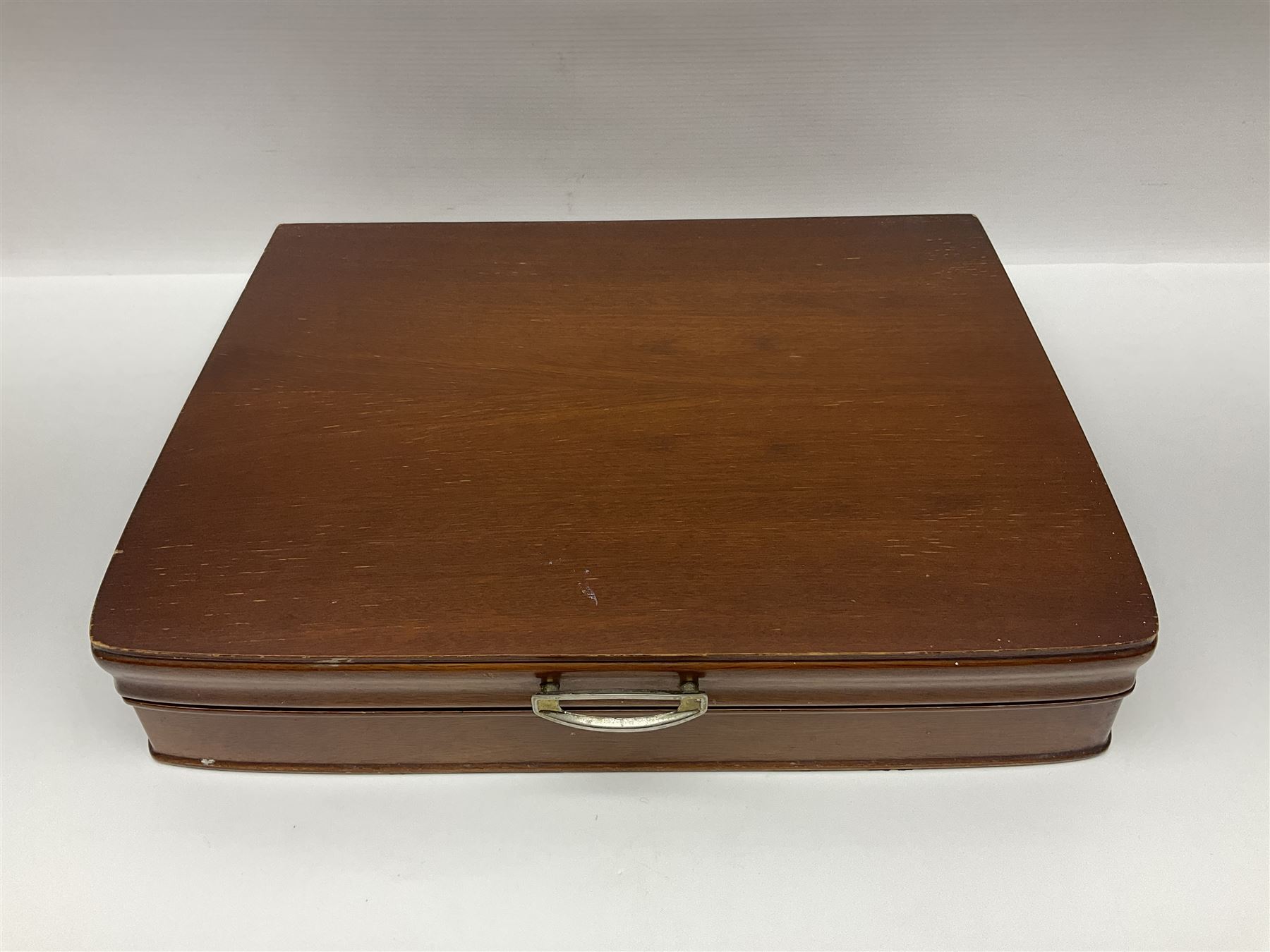 Canteen of King's pattern cutlery for six place settings by James Ryals of Sheffield, with two extra forks, pair of salad servers and six fish knives, all within fitted wooden case, together with six ivorine handled butter knives and six silver plated cake forks