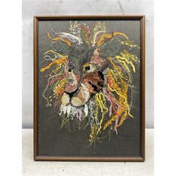 Ann Lamb (British 1955-): Lion, textile work signed 46cm x 35cm