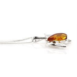 Silver Baltic amber Dachshund pendant necklace, stamped 925