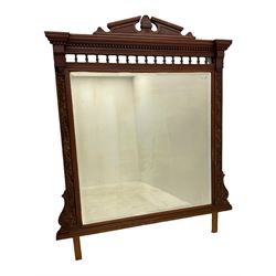 Edwardian walnut over-mantle mirror, bevelled plate
