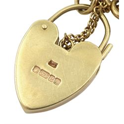 9ct gold oval link bracelet with heart locket clasp, hallmarked