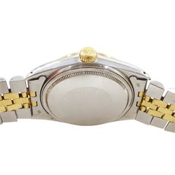 Rolex Oyster Perpetual Datejust gentleman's gold and stainless steel automatic wristwatch, circa 1987, Ref. 16253, serial No. 9871038, white dial with Roman numeral hour markers and date aperture, on gold and stainless steel Jubilee bracelet, with fold-over clasp