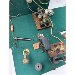 Prototype for a wireless telegram machine, possibly Marconi, contained within a portable folding box
