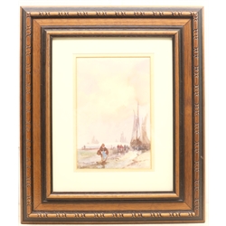 Frank Rousse (British fl.1897-1917): Meeting the Boats, watercolour signed  25cm x 16cm
