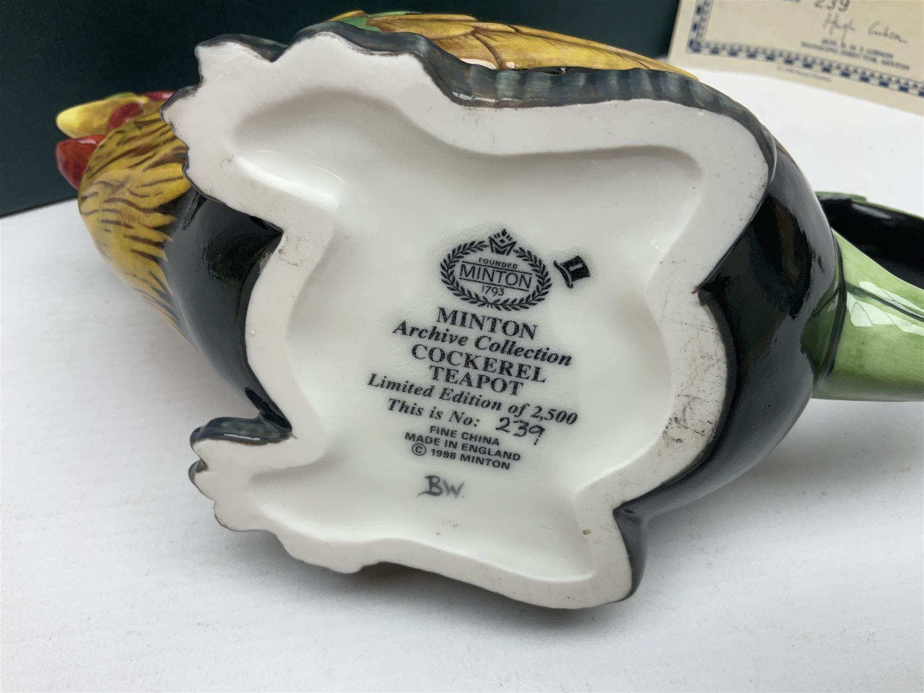 Minton Archive collection cockerel teapot, limited edition 239/2500, with certificate and original box