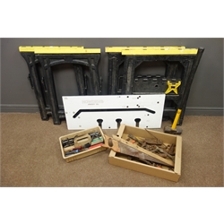  Howdens Joinery Co. work top jig, two pairs trestles and various hand tools  