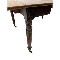 Regency mahogany drop leaf table, extending to dining table with additional leaf
