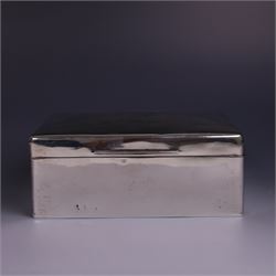 WWII silver mounted cigarette box, of rectangular form, the hinged cover inscribed 'presen...