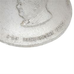 R.A.F. benevolent fund victory bell, cast in metal from German aircraft shot down over Britain 1939-1945, decorated in relief with allied leader, H19cm 