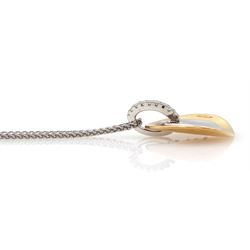 9ct white and yellow gold pendant, with diamond set bail, on 9ct white gold wheat chain necklace, both hallmarked