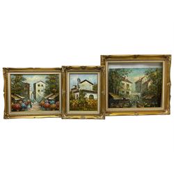 Continental School (20th century): Market Scenes, three oils on canvas, in gilt frames (3)