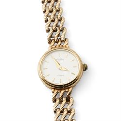 Rotary 9ct gold quartz wristwatch, on integral 9ct gold bracelet