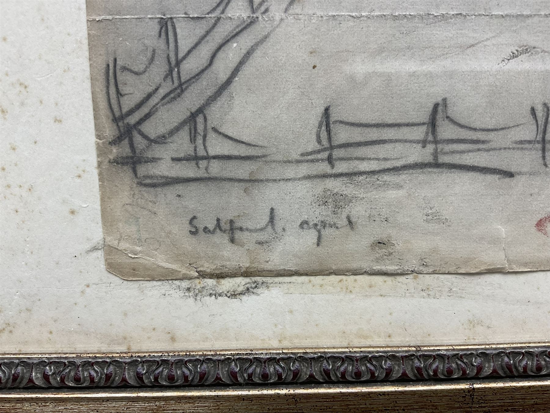 Attrib. Laurence Stephen Lowry RBA RA (Northern British 1887-1976): 'Salford', pencil sketch signed titled and dated 1959, 25cm x 31.5cm