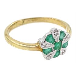 Silver-gilt emerald and diamond cluster ring, stamped 925
