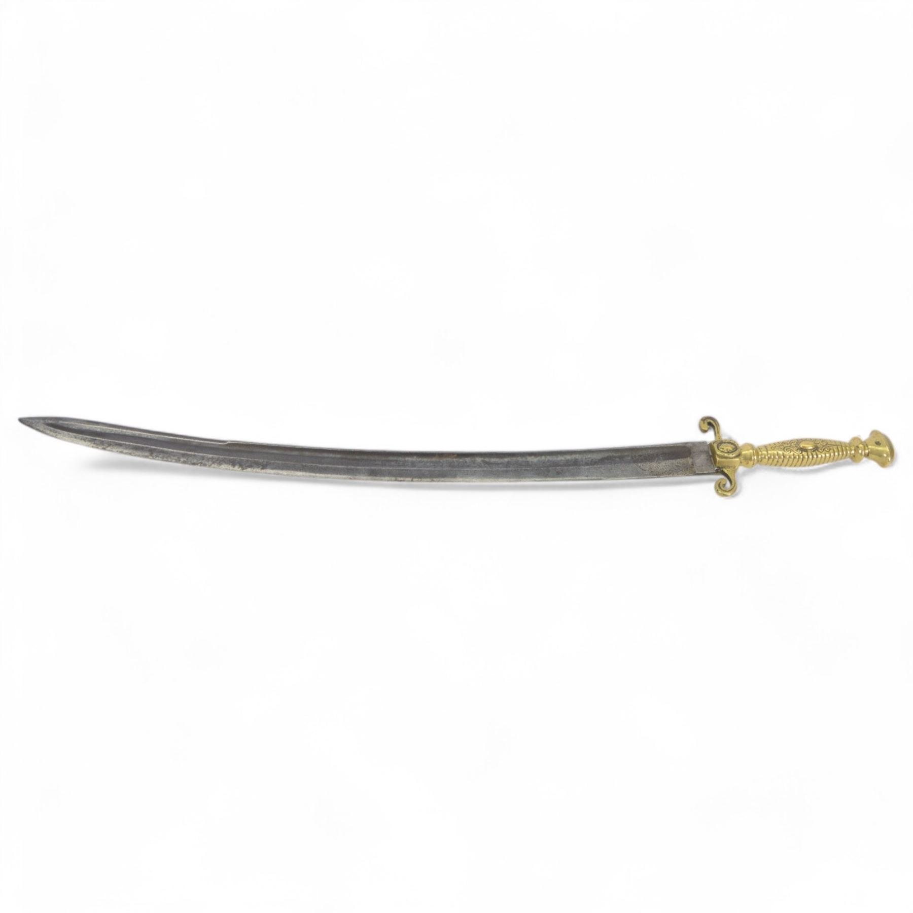 African Sudanese side-arm dagger with brass handle with cross detail, in leather scabbard, together with a collection of swords 