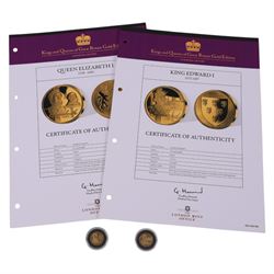 Two 'Kings and Queens of Great Britain Gold Edition' 22ct gold medallions, issued by The London Mint Office, with certificates