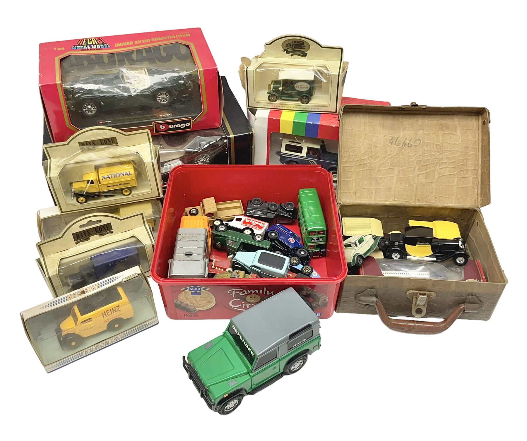 Boxed Bburago Jaguar XK 120 Roaster and Mercedes Benz SSK, together with other die-cast and model cars etc