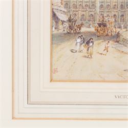 Circle of Myles Birket Foster RWS (British 1825-1899): 'Victoria Street Manchester', watercolour bearing monogram 13cm x 17cm
Notes: an almost identical picture appears on page 70 of H M Cundall's book about the work of Birket Foster, however there is a difference in the size 