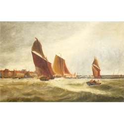 English School (19th century): Shipping off a Coastal Town, oil on canvas unsigned.