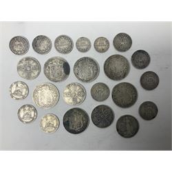 Approximately 195 grams of Great British pre-1920 silver coins, comprising half crowns, florins, shillings and sixpences, including Edward VII 1902 standing Britannia florin 