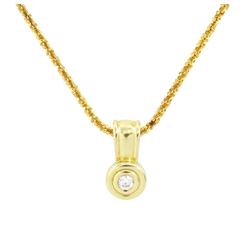 Gold diamond pendant necklace, 14ct gold pendant, with a bezel set single stone round bril...