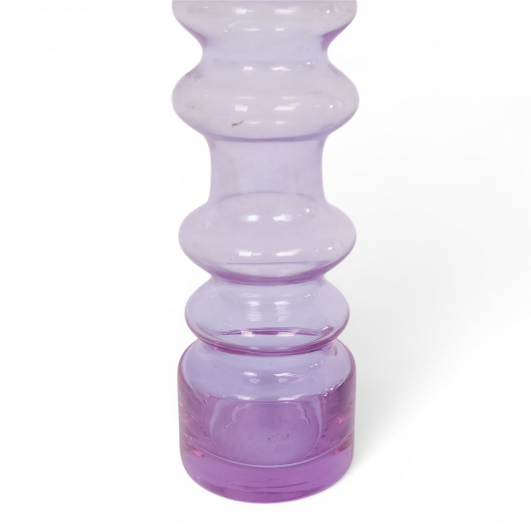 Mid-century Bo Bergstrom style bubble vase, in lilac tones, together with another similar in yellow tones, H24cm